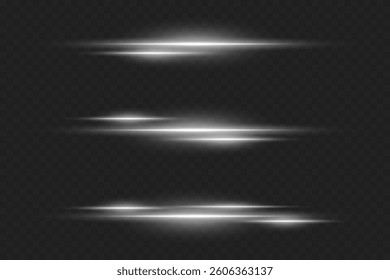 Collection of white light neon lines. Glowing laser lines.