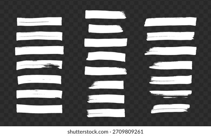 Collection of white paint brush strokes with rough texture, grunge style on transparent checkered background, concept of artistic design elements - Powered by Shutterstock - Get 15% off with code: PIKWIZARD15