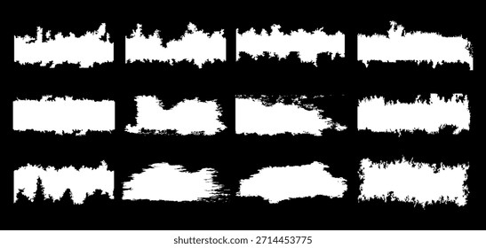 Colección de pinceladas blancas aisladas sobre un fondo negro. Los trazos abstractos crean un contraste audaz y una sensación artística, lo que lo hace ideal para fondos, superposiciones, carteles, Anuncios.