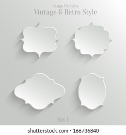 Collection of white paper banners in vintage and retro style. Set 1