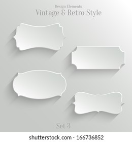 Collection of white paper banners in vintage and retro style. Set 3