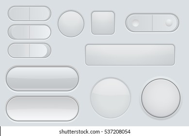 Collection Of White Plastic Interface Buttons. Vector Illustration.