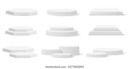 Collection White Podium With White Background With Gradient Mesh, Vector Illustration