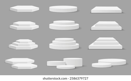 Collection White Podium With Grey Background With Gradient Mesh, Vector Illustration