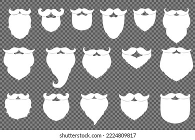 Collection of white Santa Claus beards. Flat vector illustration