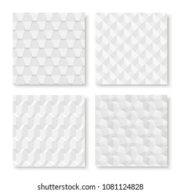 Collection of white seamless geometric textures - vector decorative backgrounds.