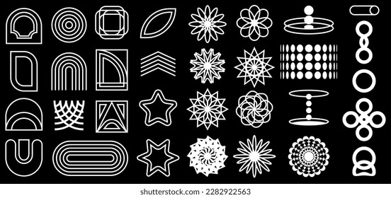 Collection white shapes design in y2k style. Trendy elements in 70s-2000s. Vector illustration. Flat style.