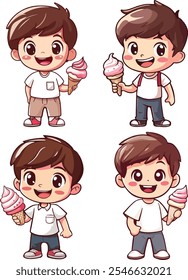 Collection White SHITR CUTE BOY CARTOON WITH ICE CREAM Vector 