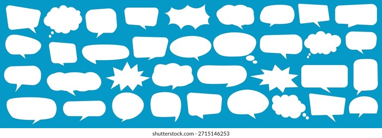 Collection of White Speech Bubbles on Blue Background Communication Concept.