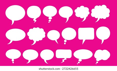 Sammlung weißer Sprachblasen auf rosafarbenem Hintergrund für Dialog- und Kommunikationsdesign