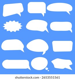 Sammlung weißer Sprechblasen für Text, Chat und Benachrichtigungen.