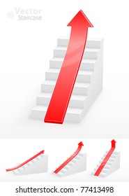 Collection of white staircases with red arrow