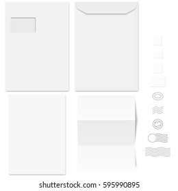 collection of white standard size envelopes and different postage stamps