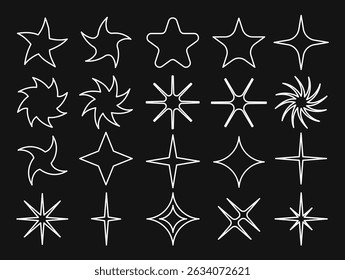 Collection of White Star Shapes on Black Background