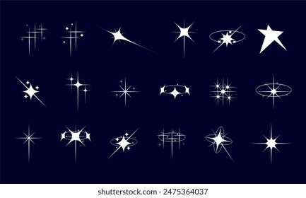 Collection of white Star sparkle icons. Cool shining effect sign vector design. Template for design, poster, banner, logo and business card