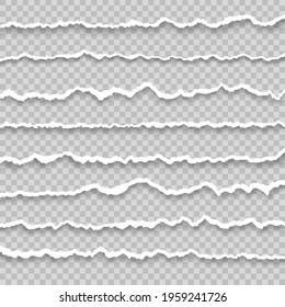 Collection of white torn paper. Piece of torn horizontal paper strip.