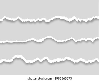 Collection of white torn paper. Piece of torn horizontal paper strip.