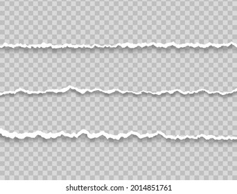 Collection of white torn paper. Piece of torn horizontal paper strip.