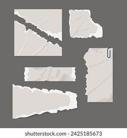 Collection Of White Torn Paper Pieces, Featuring Various Shapes And Sizes, Memo Notes And Tags With Ragged Edges