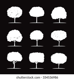 Collection of White Trees. Vector Illustration.