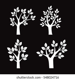 Collection of white Trees. Vector Illustration.