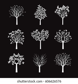 Collection of White Trees. Vector Illustration.