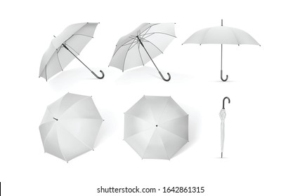 collection of white umbrellas isolated on a white background vector mock up