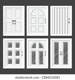Collection of white upvc modern windows on gray background.