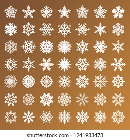 collection of white vector snowflakes on golden background