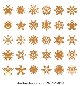 collection of white vector snowflakes on golden background