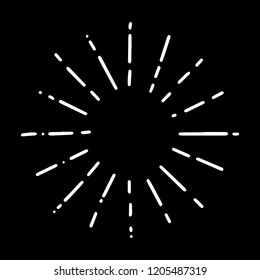 Collection of White Vintage Sunburst Explosion on Black background Handdrawn Design Elements Fireworks Black Rays