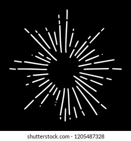 Collection of White Vintage Sunburst Explosion on Black background Handdrawn Design Elements Fireworks Black Rays