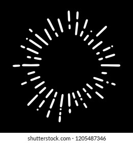 Collection of White Vintage Sunburst Explosion on Black background Handdrawn Design Elements Fireworks Black Rays