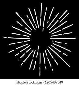 Collection of White Vintage Sunburst Explosion on Black background Handdrawn Design Elements Fireworks Black Rays