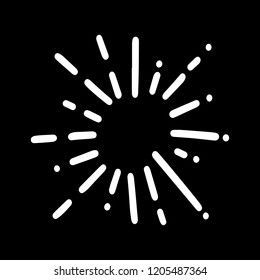 Collection of White Vintage Sunburst Explosion on Black background Handdrawn Design Elements Fireworks Black Rays