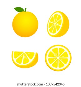 Collection of whole, cut half, slice, piece yellow Orange with leaf, fruit pattern vector illustration sketch isolated on white background