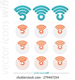 collection of wifi connection icons and radio waves. vector web design