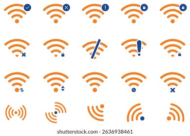 Collection of Wi-fi icons or Wireless icons vector editable file.  Wi fi signal icon set. Eps 10