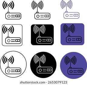 A collection of wifi router icons in various styles and color schemes arranged in a grid pattern