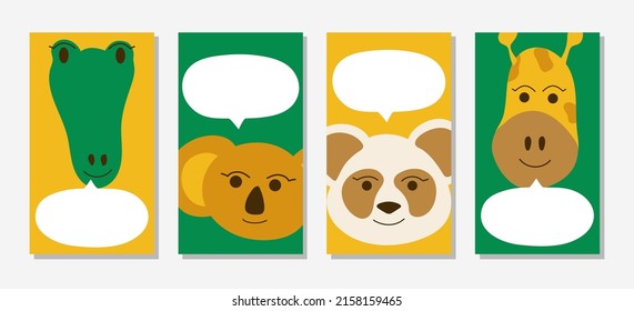 Collection of wild animal banners from Africa, Australia and Asia. Giraffe, crocodile, koala and panda. Vector illustration