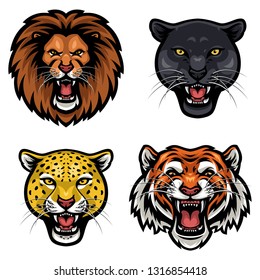 Collection of wild animals angry face vector