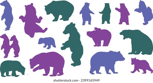 collection of wild bears silhouette