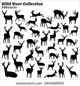 Collection of wild deer silhouette illustrations