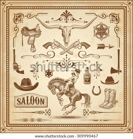 A collection of Wild West ornament, with frames, rulers, corner ornaments and clip arts.