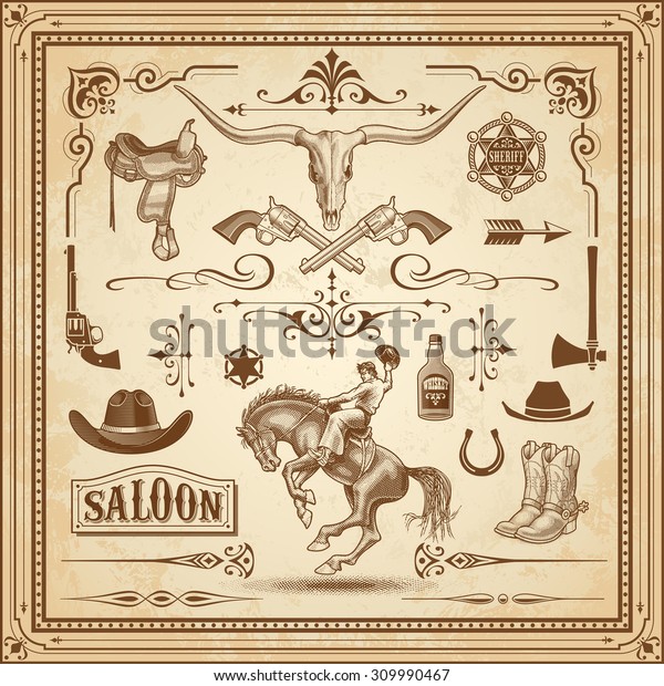 A collection of Wild West\
ornament, with frames, rulers, corner ornaments and clip\
arts.
