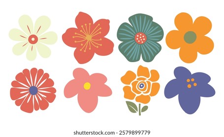 Collection of wildflowers icon. Vector illustration colorful flowers on white background. 