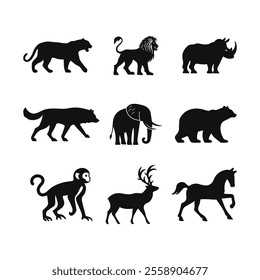 A collection of wildlife animals silhouette vectors. Suitable for print, logos, posters, web and branding projects.