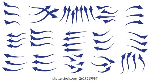 Collection of wind air flow Elements Flowing arrow air flow direction, gradient wind air flow elements, blue gradient flowing arrow, vector illustration