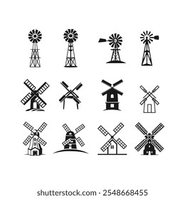 Coleção de ícones Windmill com desenhos antigos e modernos