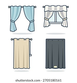 Colección de cortinas de ventana y cortinas en varios estilos de Ilustración vectorial.